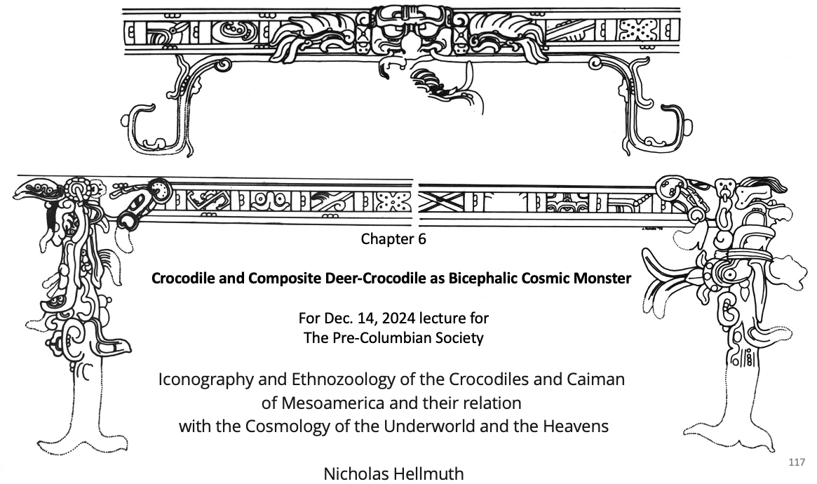 Crocodile-in-water-Maya-Iconography-lecture-Nicholas-HellmuthSky-Band-Nicholas-Hellmuth-FLAAR-Sept-2024