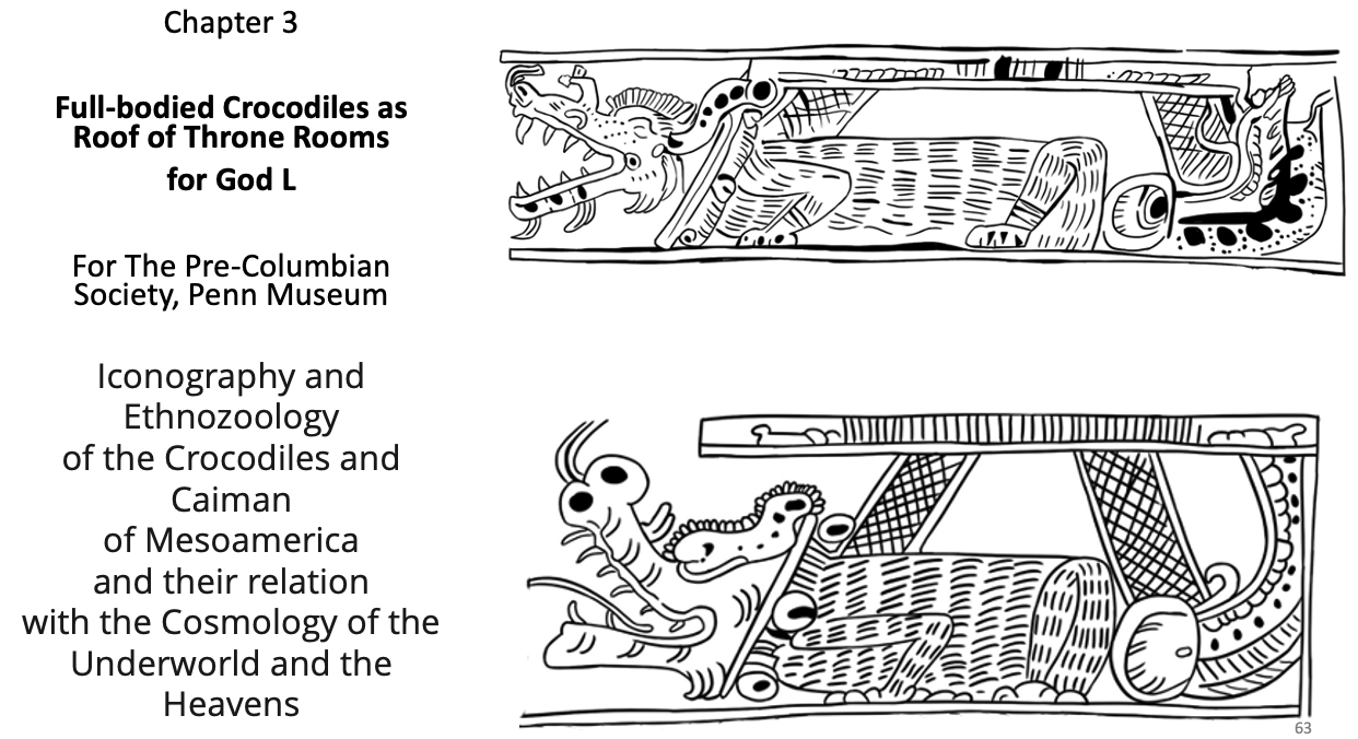 Crocodile-in-water-Maya-Iconography-lecture-Nicholas-HellmuthSky-Band-Nicholas-Hellmuth-FLAAR-Sept-2024